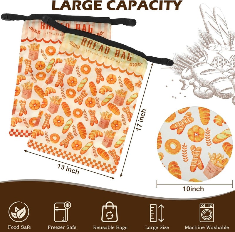 Revahope 2 Pack Reusable Bread Bags for Homemade Bread, 17"×13" Sourdough Bread Storage Bags with Bowl Cover - Keep Loaf Fresh and Easy to Wash(Yellow Buns Style) - Image 4